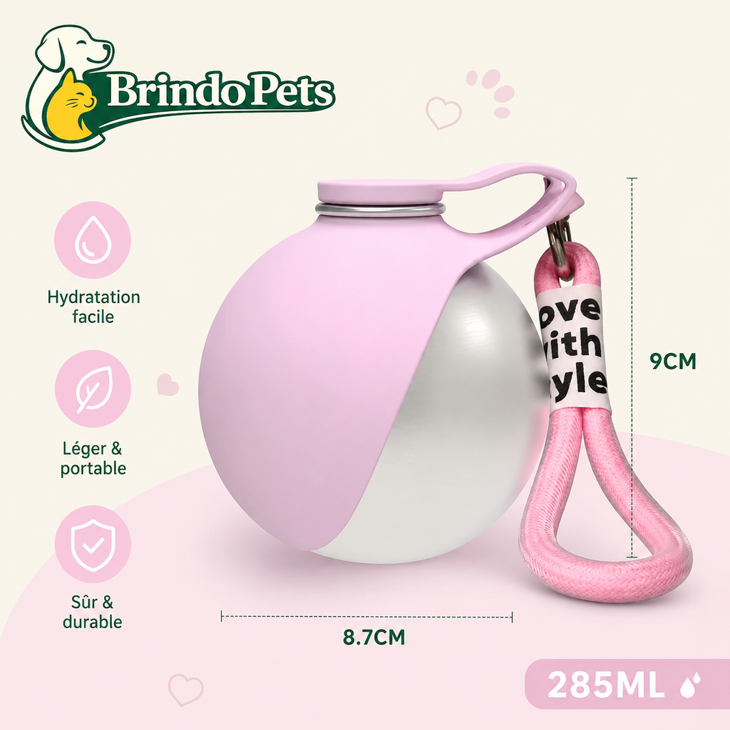 Gourde Sphérique pour Animaux - Bouteille d'Eau Portable Anti-Fuite avec Gamelle Pliable