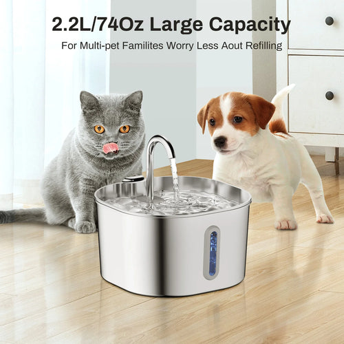 Fontaine à Eau pour Chien — Acier Inoxydable 2,2L Ultra Silencieuse