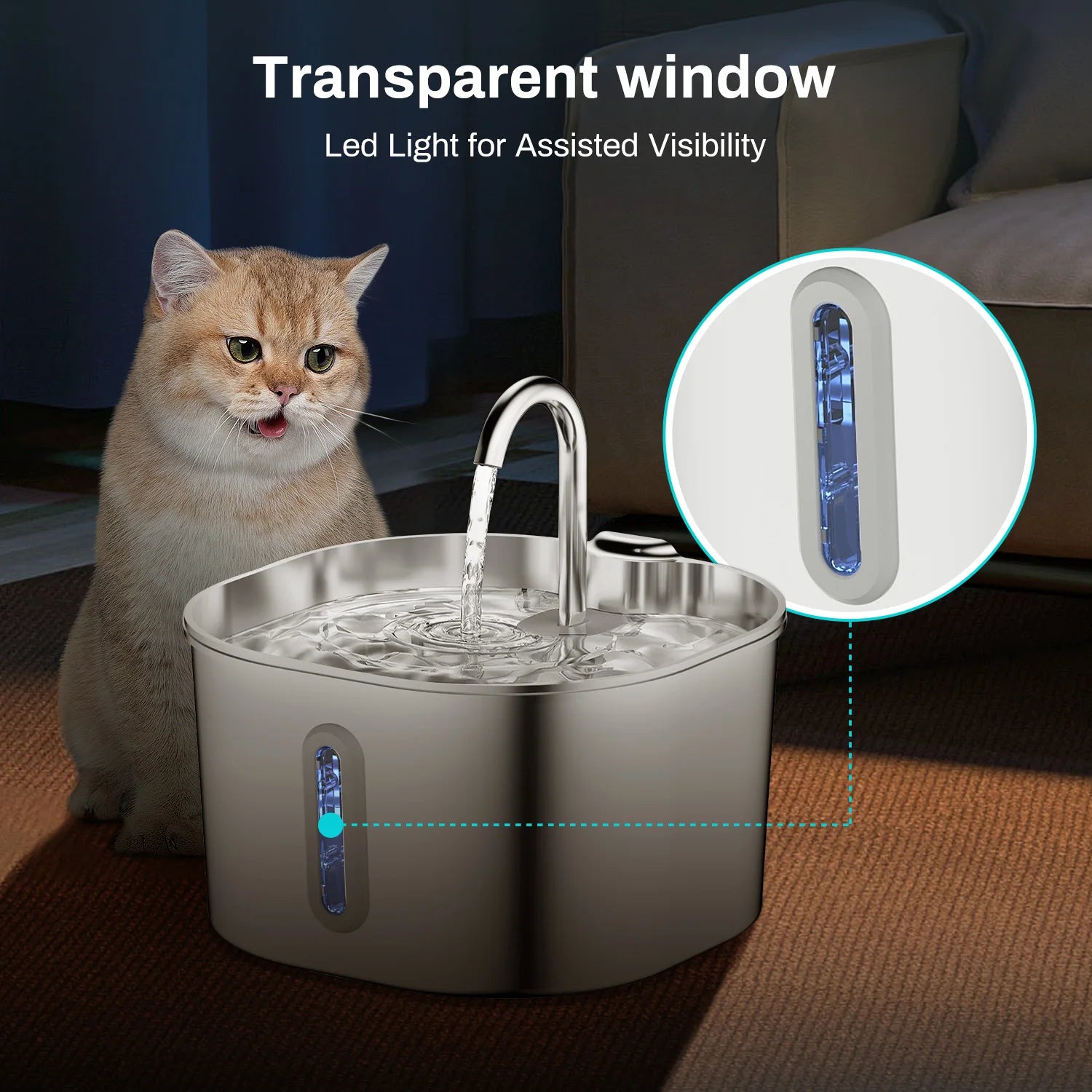 Fontaine à Eau pour Chien — Acier Inoxydable 2,2L Ultra Silencieuse